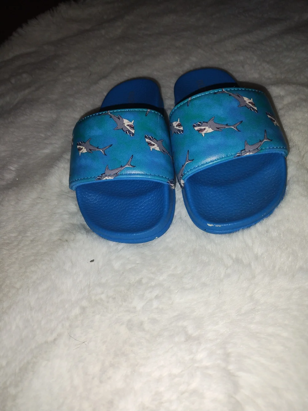 Old Navy Blue Shark Print Slide Sandals